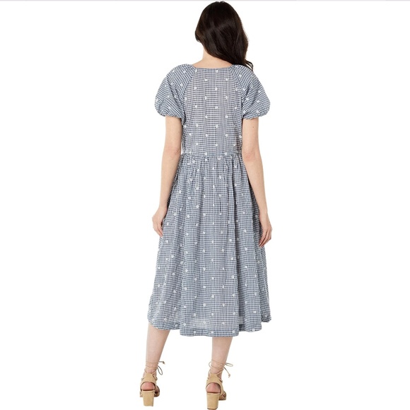 Madewell: Embroidered Gingham Faux-Wrap Tie-Waist Midi Dress (NWOT) - Picture 2 of 8